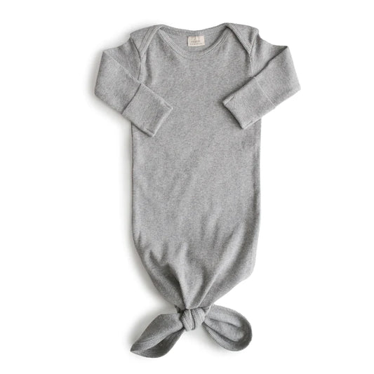 Mushie Ribbed Knotted Baby Gown - Gray Melange