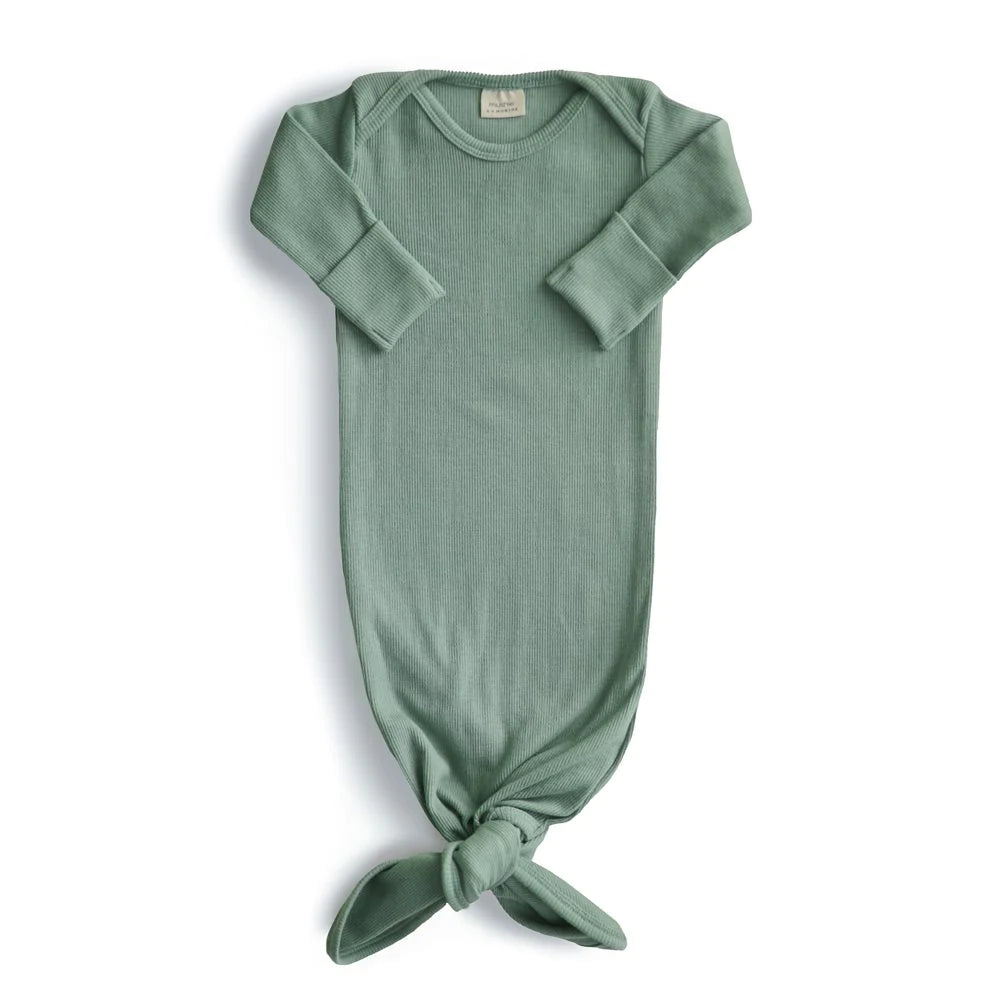 Mushie Ribbed Knotted Baby Gown -  Roman Green