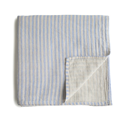 Organic Cotton Muslin Swaddle Blanket - Blue Strip