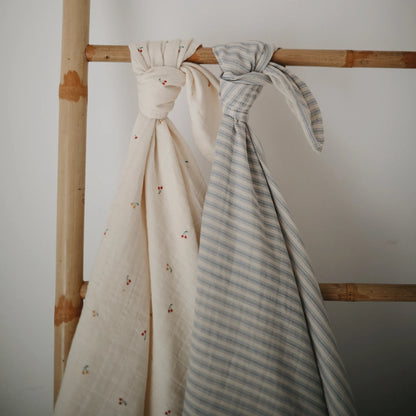 Organic Cotton Muslin Swaddle Blanket - Blue Strip