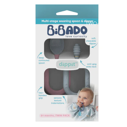Multi-stage baby weaning spoon and dipper (Two Pack) - Mint and Grey