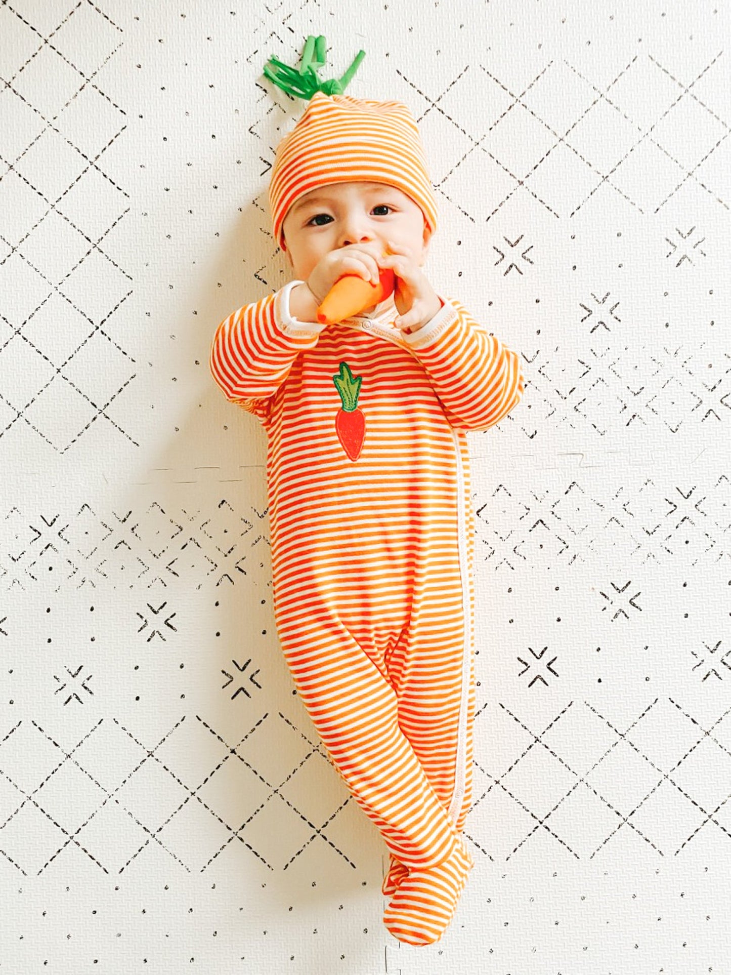 Side Snap Footie - Orange Stripe w/ Carrot Embroidery