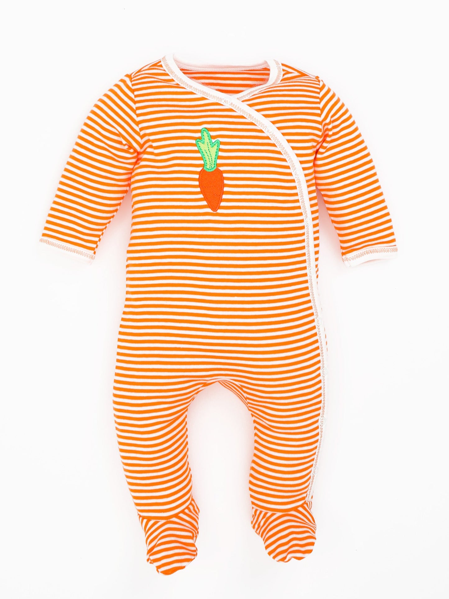 Side Snap Footie - Orange Stripe w/ Carrot Embroidery