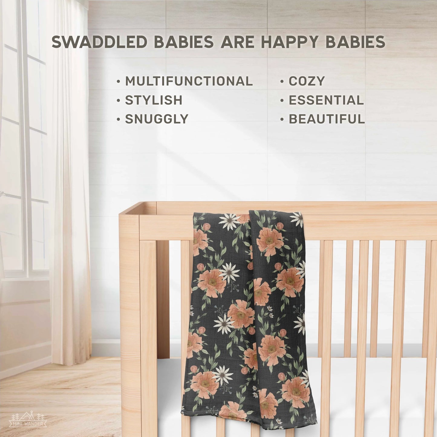 PEONY BLOOMS SWADDLE W - Charcoal Gray