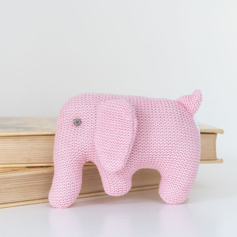 Knitted Elephant Rattle - Pastel Pink