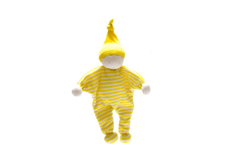 Baby Buddy - Organic Baby Comforter in Bright Yellow Stripes and white face