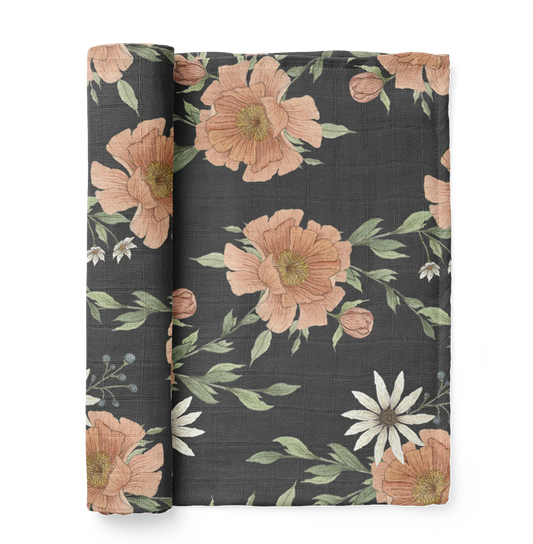 PEONY BLOOMS SWADDLE W - Charcoal Gray